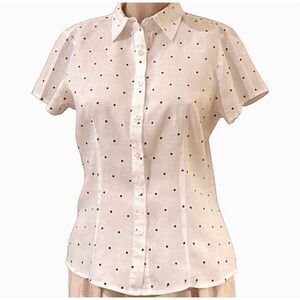 White Linen Shirt St. Tropez West Blouse Coastal Grandmother Top Size Medium